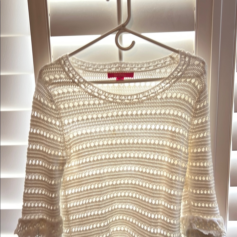 Lilly Pulitzer White Crew Neck Sweater with Delicate Stripes